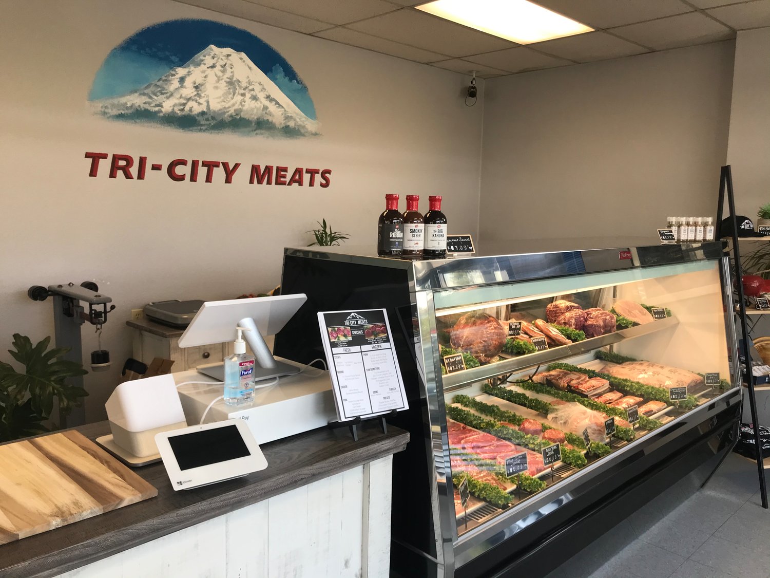 The meat counter at Tri-City Meats.