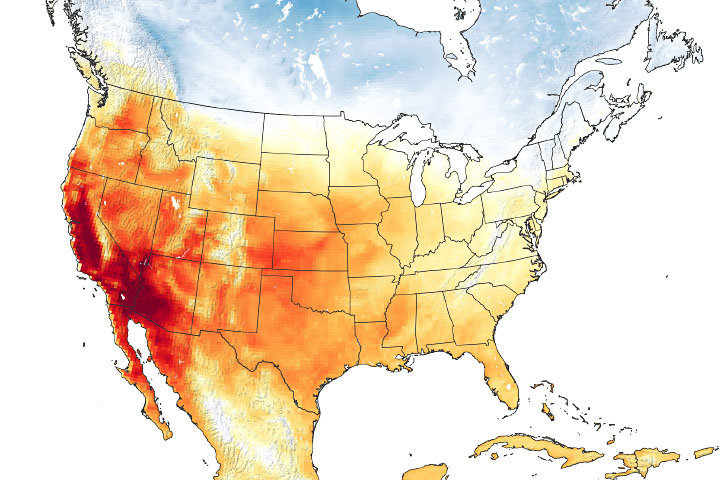 Last year, on June 27, 2021, this was NASA’s thermal infrared map of the United States.