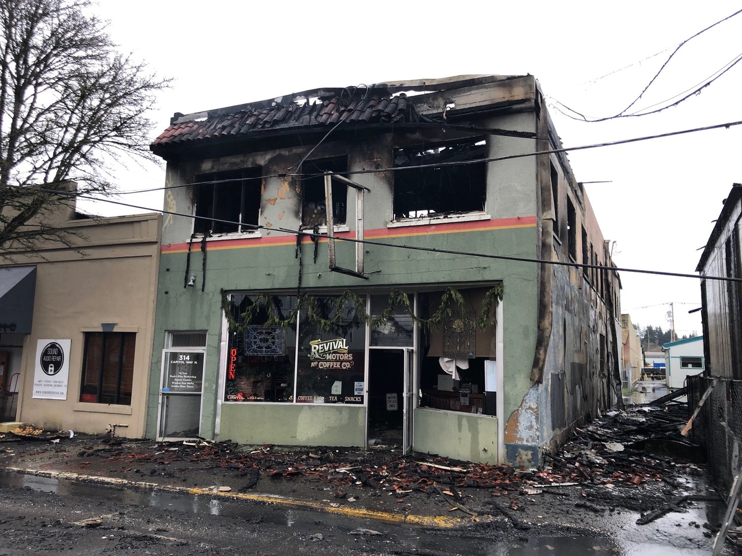 Revival Motors & Coffee Co. was destroyed in the fire, along with an apartment and five other businesses housed at 314 Capitol Way N.