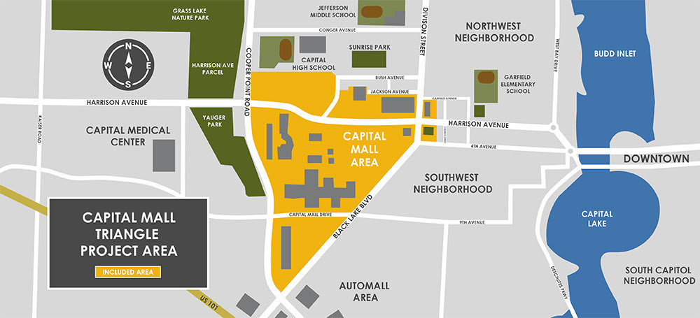 The Capital Mall area, highlighted in yellow.