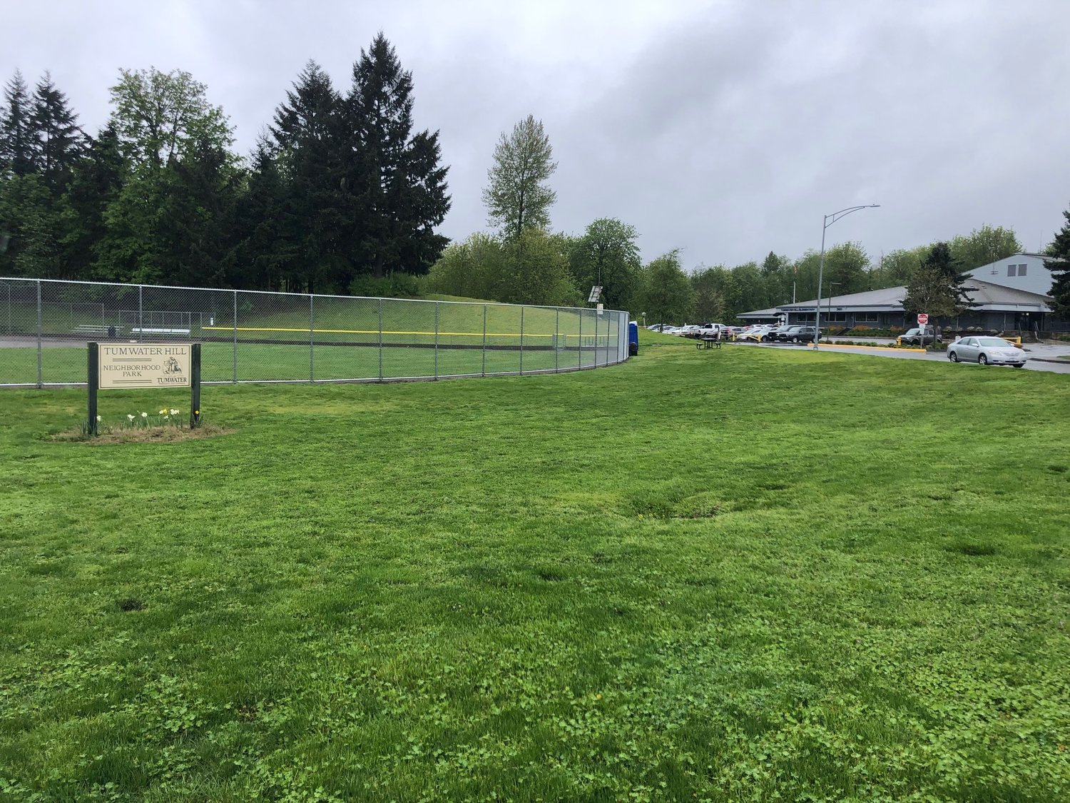 Tumwater Hill Neighborhood Park, next to Tumwater Hill Elementary School, will receive a prefabricated restroom under the plans approved by the city council on May 3, 2022.