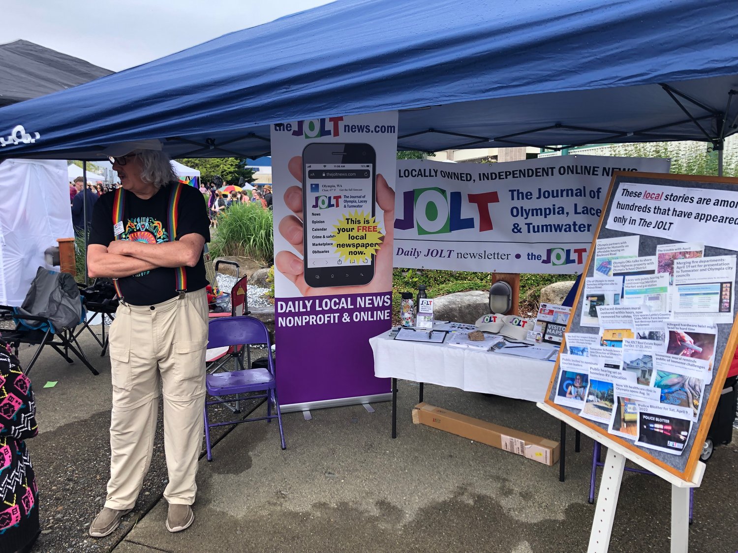 Chuck Pfeil, treasurer of The JOLT News Organization spoke with scores of people curious about this new news organization at Capital City Pride Day, June 4, 2022.