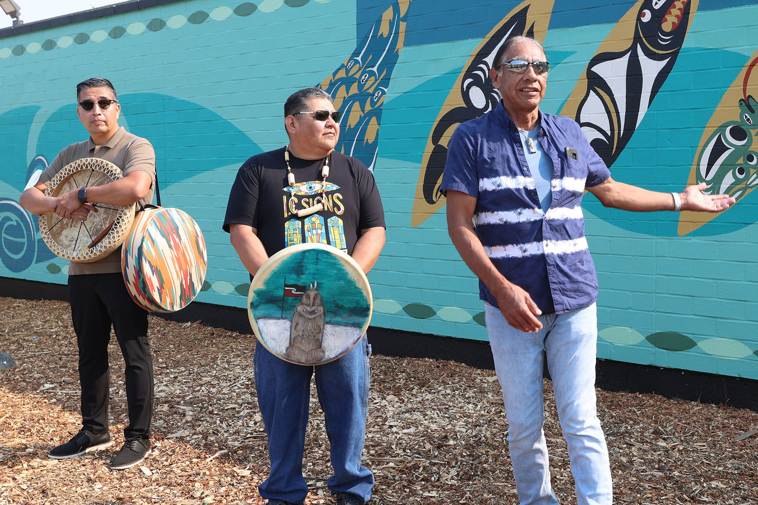 Vince Henry Senior (right) of the Squaxin Tribe speaks on behalf of his cousin Joe Seymour.