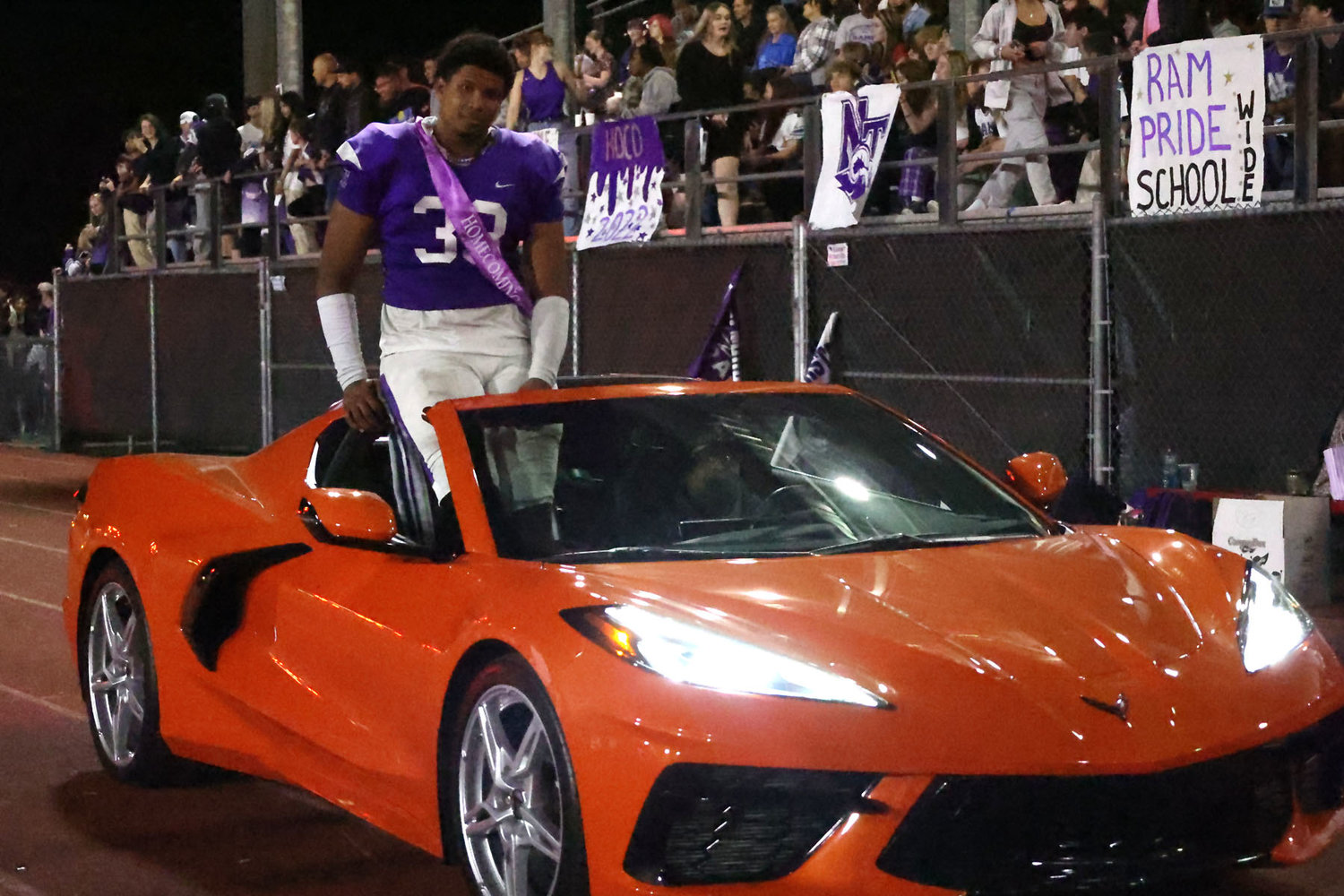 Senior and homecoming court member Julian Lee on his steed.