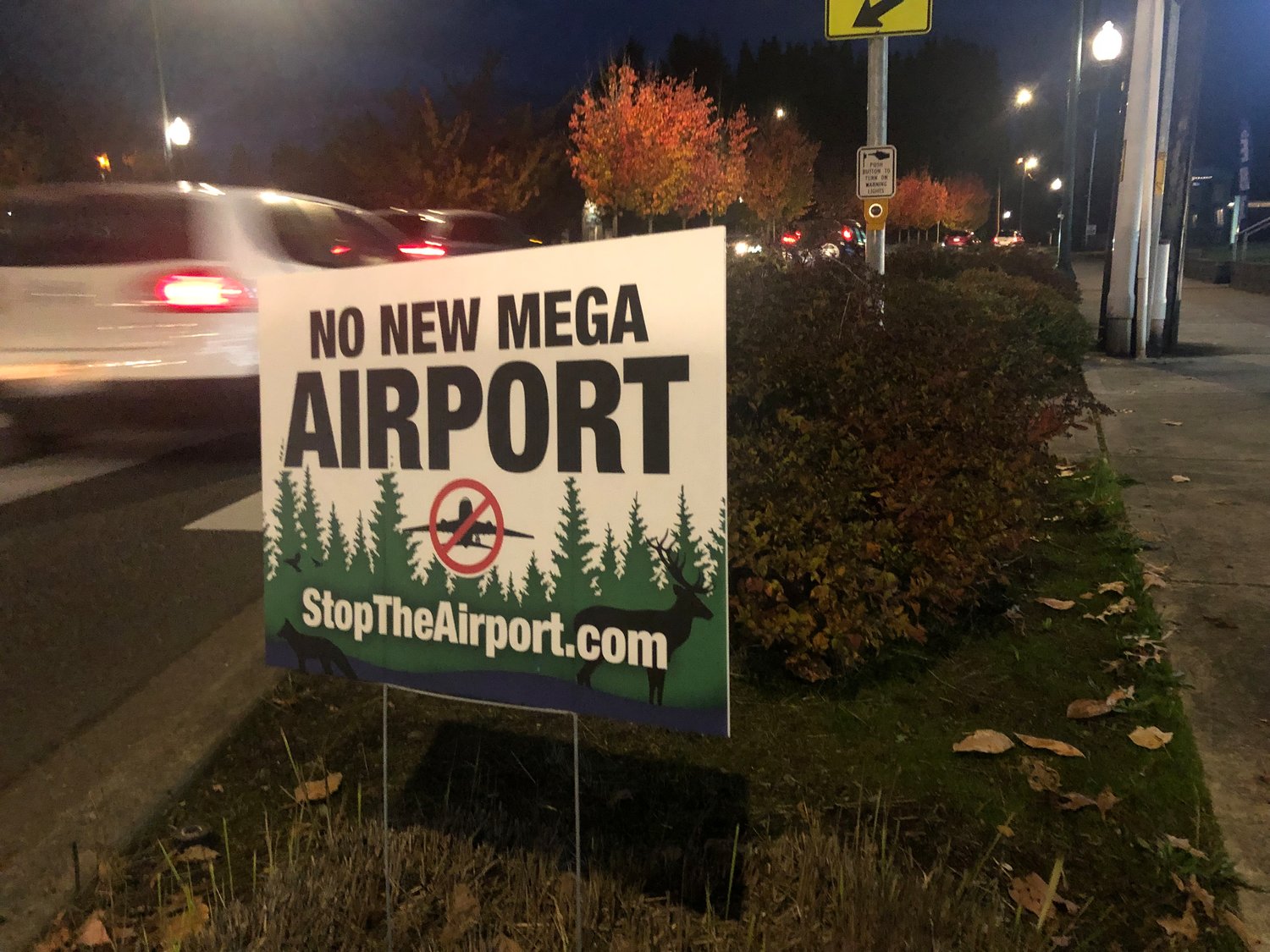 This sign is posted on Yelm Highway SE where it intersects with Boulevard Road SE, approximately 2.5 miles from the area defined by the Commercial Aviation Coordinating Committee.