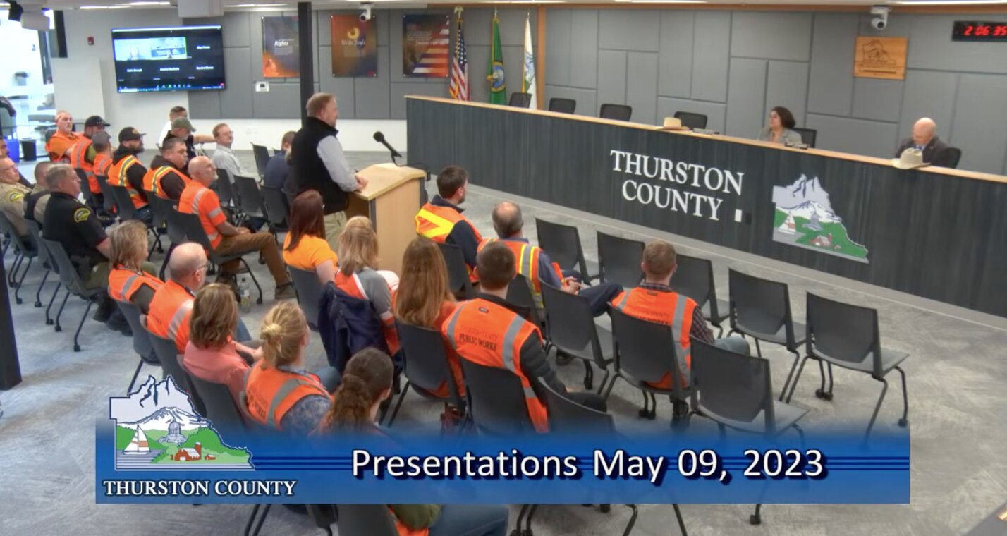 Representatives from various departments in Thurston County attended the Board of County Commissioners Meeting on May 9 to celebrate Public Service Recognition Week.