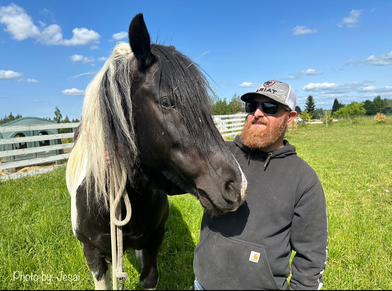 Joshua Dietz, student and volunteer, with his horse Daivi, May 24, 2023.